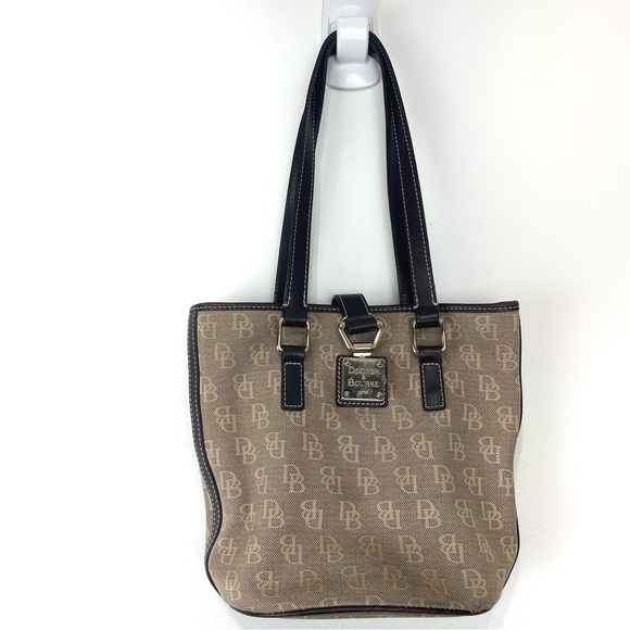 Dooney & Bourke Handbags - Dooney And Bourke Brown Leather Signature Jacquard Hobo Shoulder Logo